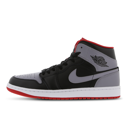 Jordan 1 Mid Black-Cement Grey-Fire Red