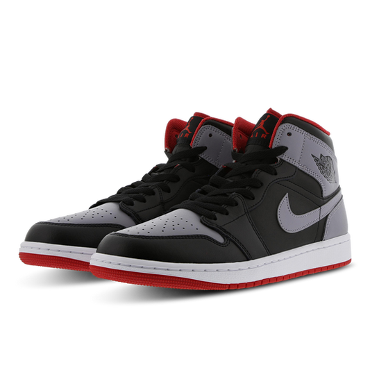 Jordan 1 Mid Black-Cement Grey-Fire Red