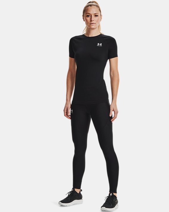 Women's HeatGear® Compression shirt with short sleeves - Black/White