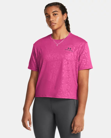 Women's UA Vanish Energy Emboss Crop shirt with short sleeves - Astro Pink/Black