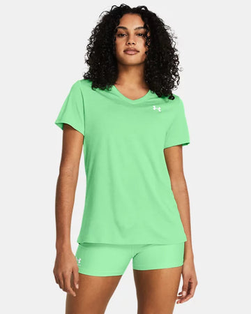 Women's UA Tech™ Twist V-Neck shirt with short sleeves - Matrix Green / White