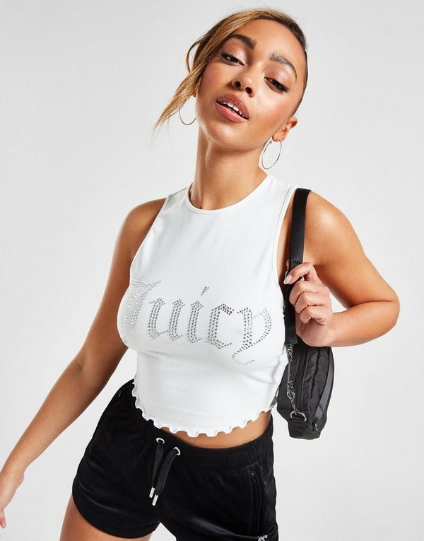 JUICY COUTURE Diamante Logo Lettuce Hem Tank Top